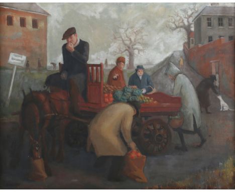 Charles Stuart Daborn - Horse, Cart and Figures, mid-20th century oil on canvas, 30cm x 49cm, within a painted wood frame.Buy