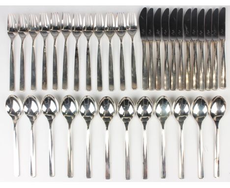 A WMF part canteen of plated cutlery, comprising twelve table knives, forks and spoons, twelve dessert knives and forks, ten 