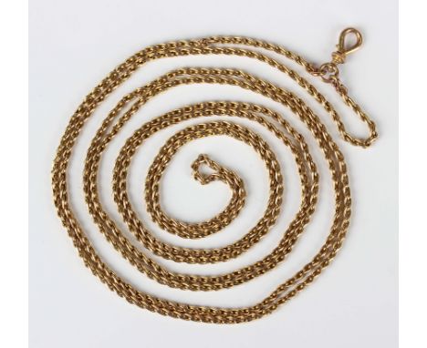 A Continental gold multiple link long guard chain, fitted with a gold swivel, unmarked, weight 36.3g, length 142cm.Buyer’s Pr