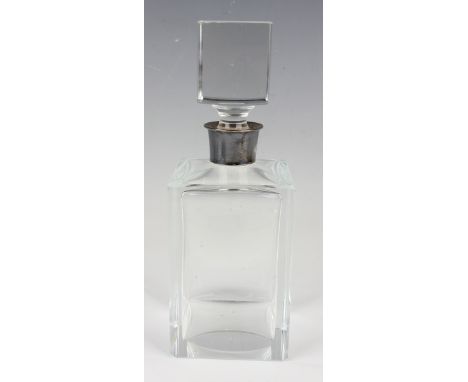 An Elizabeth II silver mounted square cut glass decanter and square stopper, Birmingham 1975 by Mappin &amp; Webb, height 25c