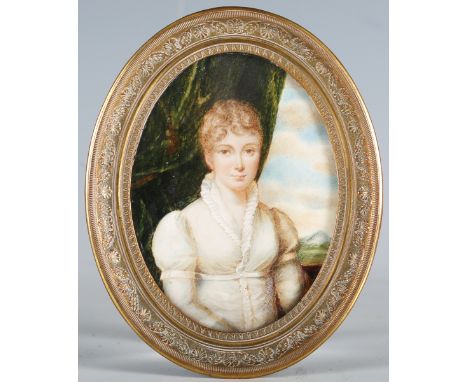 Circle of Jean Baptiste Isabey - Oval Miniature Half Length Portrait of Marie Louise, Empress of the French and Duchess of Pa