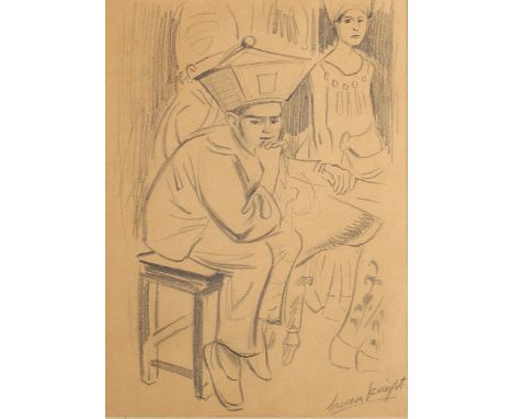 Laura Knight - Seated Tumbler and other Figures, pencil with charcoal, signed, circa 1952, 26cm x 19cm, within a gilt frame. 