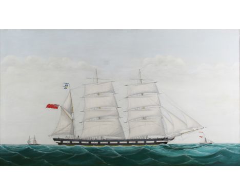 British School - 'Gateshead' (Pierhead Portrait of a Masted Clipper), 19th century oil on canvas, titled, 59.5cm x 104cm, wit