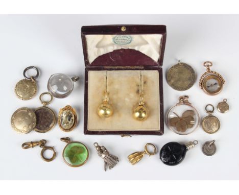 A late Victorian 9ct gold mounted compass pendant fob, Birmingham 1891, weight 5.3g, length 33.cm, seven various pendant lock