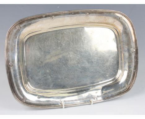 A late 19th/early 20th century American sterling rectangular shallow dish, the rim with pierced and foliate filled rectangula