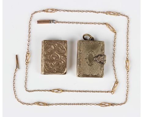 A gold oval and pierced link neckchain on a cylindrical clasp, detailed '9ct', weight 1.9g, length 43.5cm, a Victorian rectan