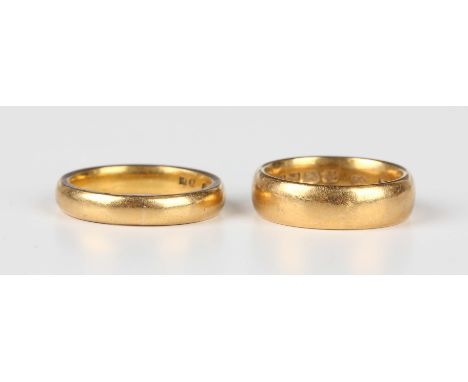 A Victorian 22ct gold wedding ring, Birmingham 1871, ring size approx M, and another 22ct gold wedding ring, inscribed within