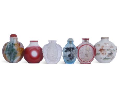 Small box containing six Chinese snuff bottles