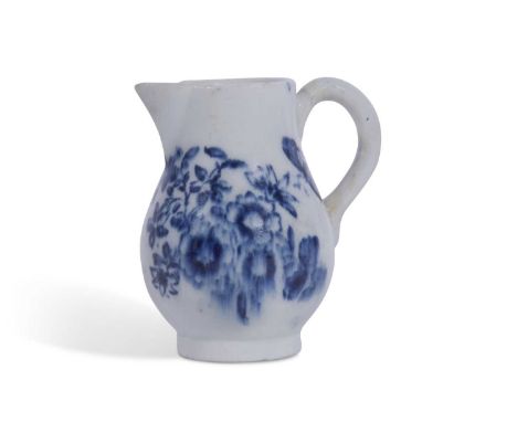 A Lowestoft Porcelain toy or miniature sparrowbeak jug c.1765 painted in blue wiht a chinoiserie design of rockwork and flowe