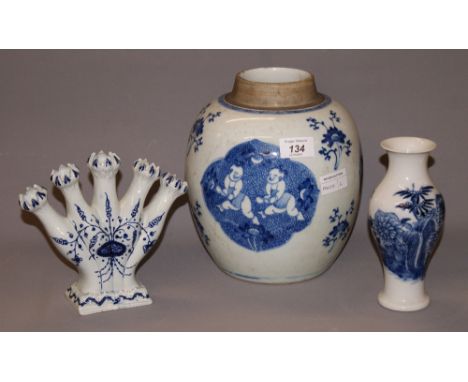 Oriental items, to include a tulip vase, a large jar with figural decoration and a small vase CONDITION REPORT; Tulip vase: h