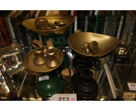 Two sets of brass scales and weights 