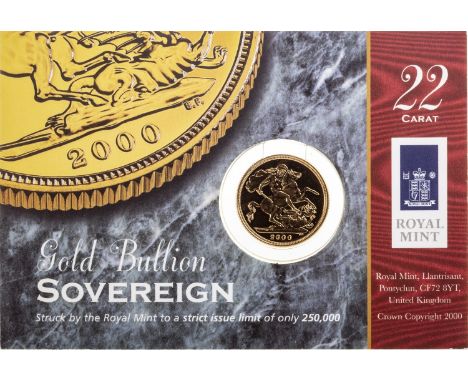 AMENDMENT: THIS IS NOT A GOLD PROOF COIN -GOLD PROOF SOVEREIGN DATED 2000, in capsule, mounted to a presentation card