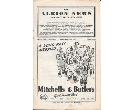 1952-53 WEST BROMWICH ALBION V LIVERPOOL
Slight fold, some small marks &amp; light rusting of staples