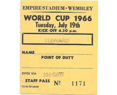 1966 WORLD CUP MEXICO V URUGUAY RARE STEWARDS TICKET 19TH JULY 1966&nbsp;