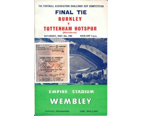 1962 FA CUP FINAL BURNLEY V TOTTOENHAM HOTSPUR PROGRAMME &amp; TICKET + EXTRA'S
Includes original&nbsp;envelope &amp; complim