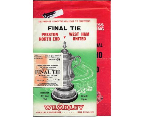 1964 FA CUP FINAL PRESTON V WEST HAM UNITED PROGRAMME, TICKET &amp; SONG SHEET
Programme - very slight fold
Ticket - good
Son