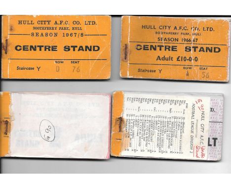 HULL CITY 1960'S SEASON TICKET BOOKS X 4
1966-67, 1967-68, 1968-69 &amp; 1969-70, Latter two both have cover missing
Plenty o