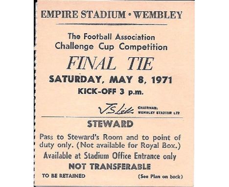 1971 FA CUP FINAL ARSENAL V LIVERPOOL - RARE STEWARDS TICKET &amp; FA INSTRUCTIONS&nbsp;
FA Instruction letter is folded, Tic