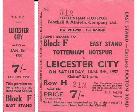 1956-57 TOTTENHAM HOTSPUR V LEICESTER CITY FA CUP TICKET
Could be unused as both parts present although detached