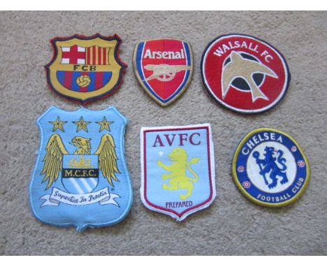 FOOTBALL VINTAGE SEW ON BADGES INC'S MANCHESTER CITY, CHELSEA, ARSENAL X 6