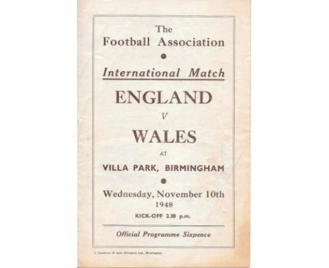 1948 ENGLAND V WALES AT VILLA PARK
Slight fold, one team change and very light rusting of staple