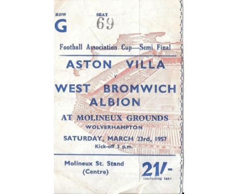 1957 FA CUP S/F ASTON VILLA V WEST BROMWICH ALBION AT WOLVES TICKET
Match day folds