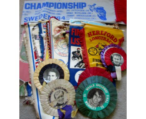SPEEDWAY - VINTAGE COLLECTION OF PENNANTS, ROSETTES &amp; SCARF X 33 ITEMS
