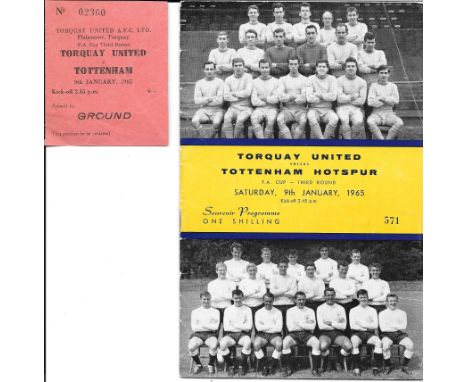 1964-65 TORQUAY UNITED V TOTTENHAM HOTSPUR FA CUP PROGRAMME &amp; TICKET
Slight fold on both