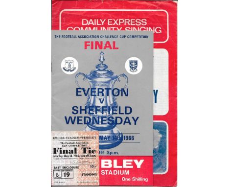 1966 FA CUP FINAL EVERTON V SHEFFIELD WEDNESDAY PROGRAMME, TICKET &amp; SONG SHEET
Programme - slight staple rust
Ticket - sl