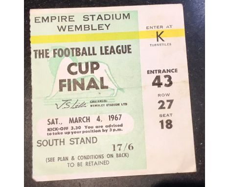 1967 LEAGUE CUP FINAL TICKET QUEENS PARK RANGERS V WEST BROMWICH ALBION
Very slight fold