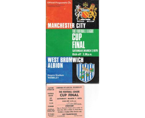 1970 LGE CUP FINAL MANCHESTER CITY V WEST BROMWICH ALBION - PROGRAMME &amp; RARE STEWARDS TICKET
Both good condition