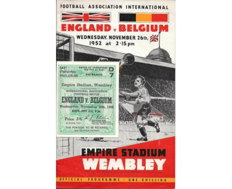 1952 ENGLAND V BELGIUM PROGRAMME &amp; TICKET
Slight rusting of staples, Ticket good