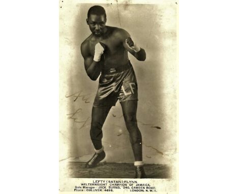 &nbsp;BOXING - LEFTY ( SATAN ) FLYNN HAND SIGNED VINTAGE 1940'S POSTCARD
Age-related wear. Signature faint. 