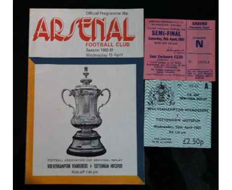 WOLVES V SPURS 1980/1 FA CUP SEMI-FINAL PROGRAMME &amp; TICKET + REPLAY TICKET