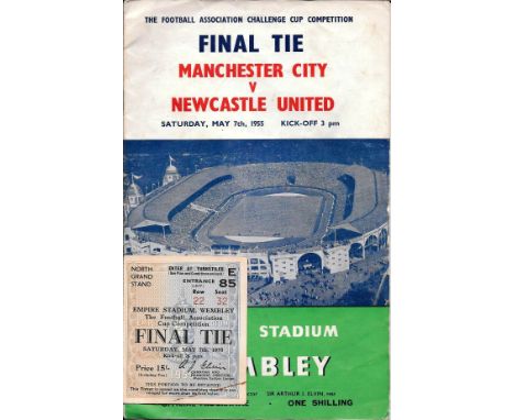 1955 FA CUP FINAL MANCHESTER CITY V NEWCASTLE UNITED PROGRAMME &amp; TICKET
Programme - slight folds, small split on spine, t