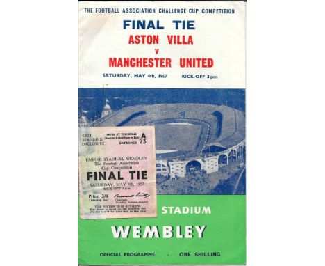 1957 FA CUP FINAL ASTON VILLA V MANCHESTER UNITED PROGRAMME, TICKET &amp; SONG SHEET
Programme - Slight fold &amp; very sligh
