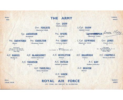 1957 THE ARMY V RAF AT WOLVES - INC'S&nbsp; MANCHESTER UNITED'S CHARLTON, FOULKES, DUNCAN EDWARDS
Single sheet programme with