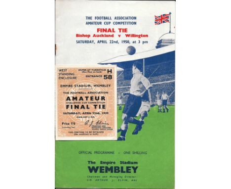 1950 AMATEUR CUP FINAL BISHOP AUCKLAND V WILLINGTON PROGRAMME &amp; TICKET
Programme very slight fold and some staple rust, T