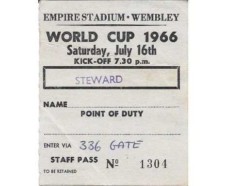 1966 WORLD CUP ENGLAND V MEXICO RARE STEWARDS TICKET