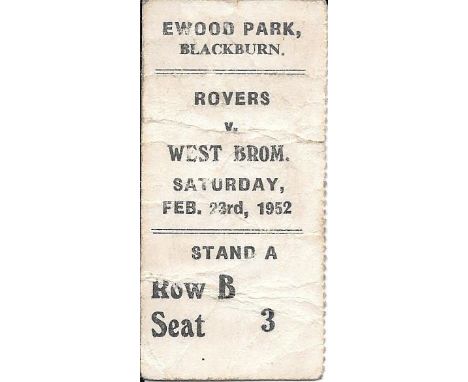 1951-52 BLACKBURN ROVERS V WEST BROMWICH ALBION FA CUP 5TH ROUND TICKET
Match day folds
