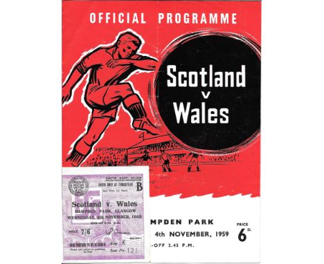 1959 SCOTLAND V WALES PROGRAMME &amp; TICKET
Programme slight fold, ticket very good