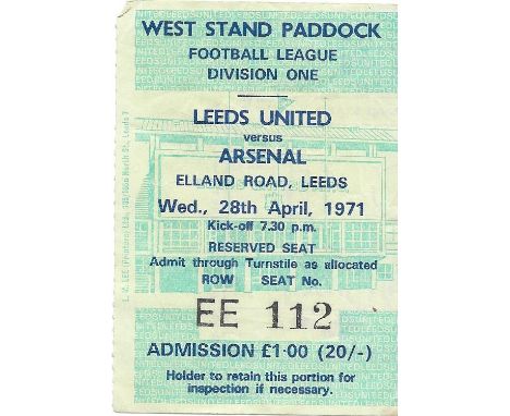 1970-71 LEEDS UNITED V ARSENAL TICKET - ARSENAL DOUBLE WINNING SEASON
Good condition
