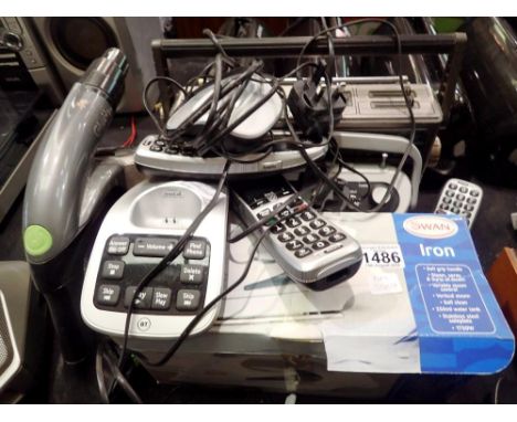 Mixed electricals, including a boxed steam iron, a G-Tech hand held vacuum cleaner and a BT landline telephone etc. All elect