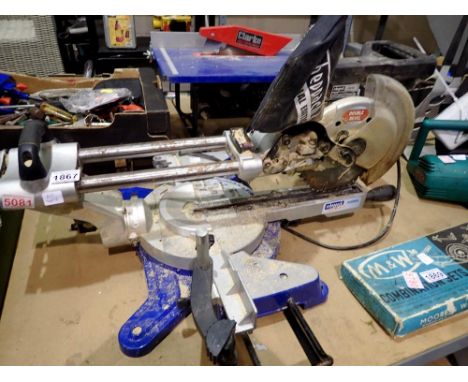 Scheppach special edition SCM80L extendable mitre saw. All electrical items in this lot have been PAT tested for safety and h