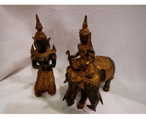 Two bronze figurines, one deity and one elephant. Not available for in-house P&amp;P