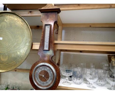 Aneroid barometer and thermometer (mercury) by Bakers of Wigan. Not available for in-house P&amp;P 
