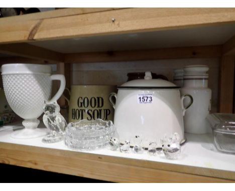 Shelf of mixed ceramics and glass. Not available for in-house P&amp;P 