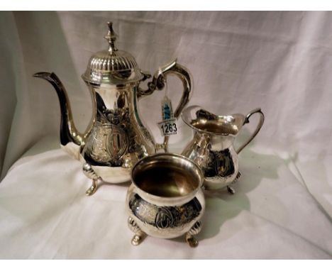 Silver plated three piece tea service. UK P&amp;P Group 2 (£20+VAT for the first lot and £4+VAT for subsequent lots) 
