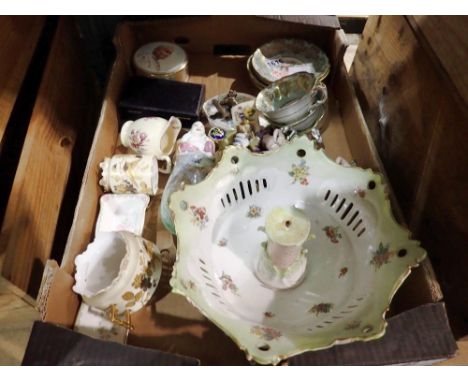 Mixed collection of ceramics to include Paragon cups and saucers, Spode lidded pot, together with a cased set of EPNS salts a