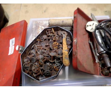 Mixed collection of tools and fittings, including spanners, screwdriver fittings and a soldering iron etc. All electrical ite